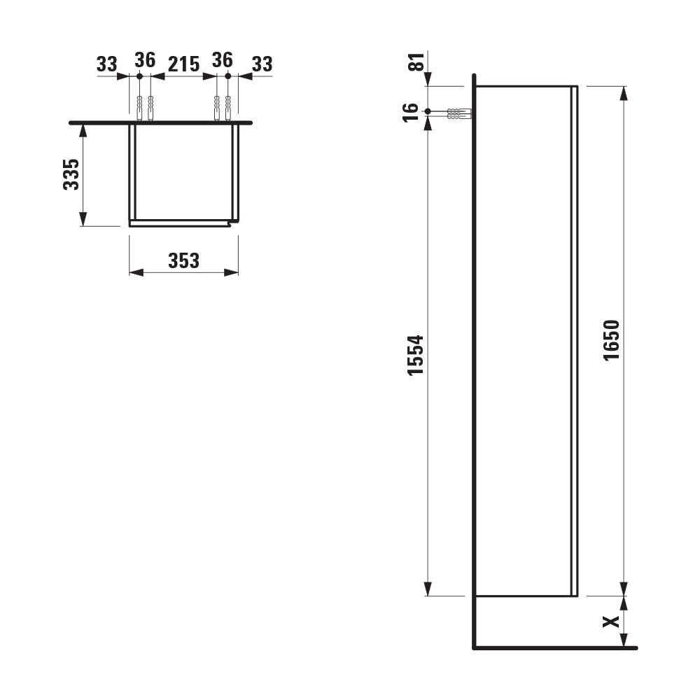 Laufen Hochschrank LANI 335x353x1650mm, Wildeiche, 1 Tür Scharnier links 4 Glasa... LAUFEN-H4037211122671 7612738008598 (Abb. 2)