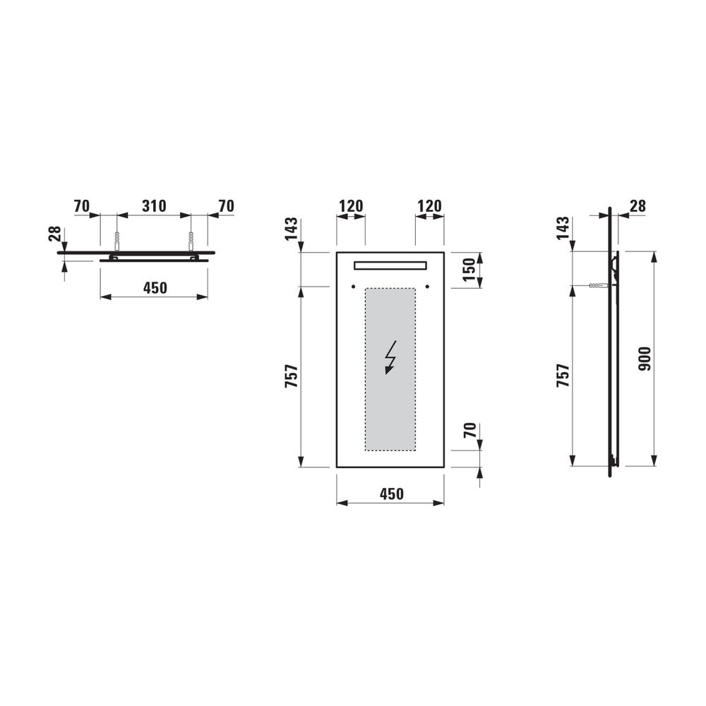 Laufen Spiegel Lani 450x28x900mm, mit 1 horizontal integriertem LED-Lichtelement... LAUFEN-H4038501121441 7612738026547 (Abb. 2)