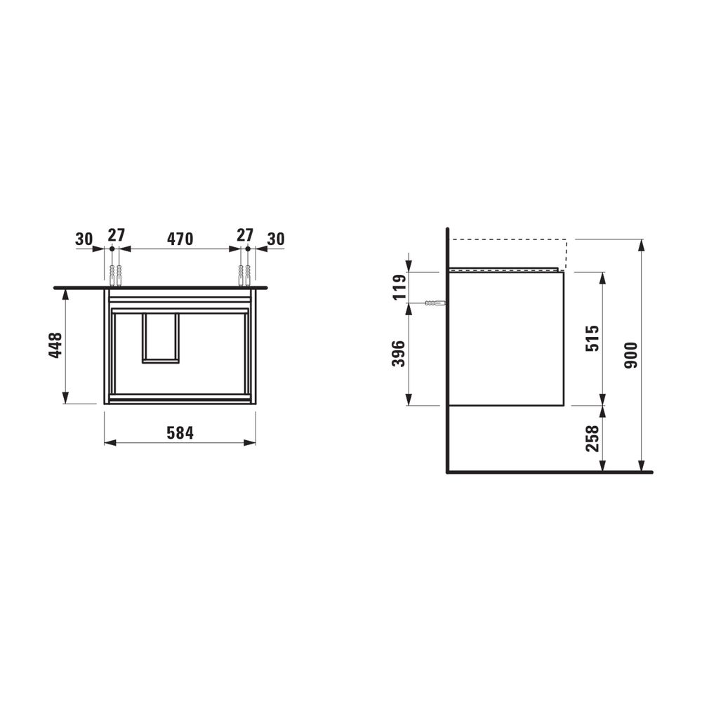 Laufen Waschtischunterbau LANI 448x584x515mm, Mattweiß, 2 Schubladen, Griffleist... LAUFEN-H4039321122601 7612738049270 (Abb. 2)