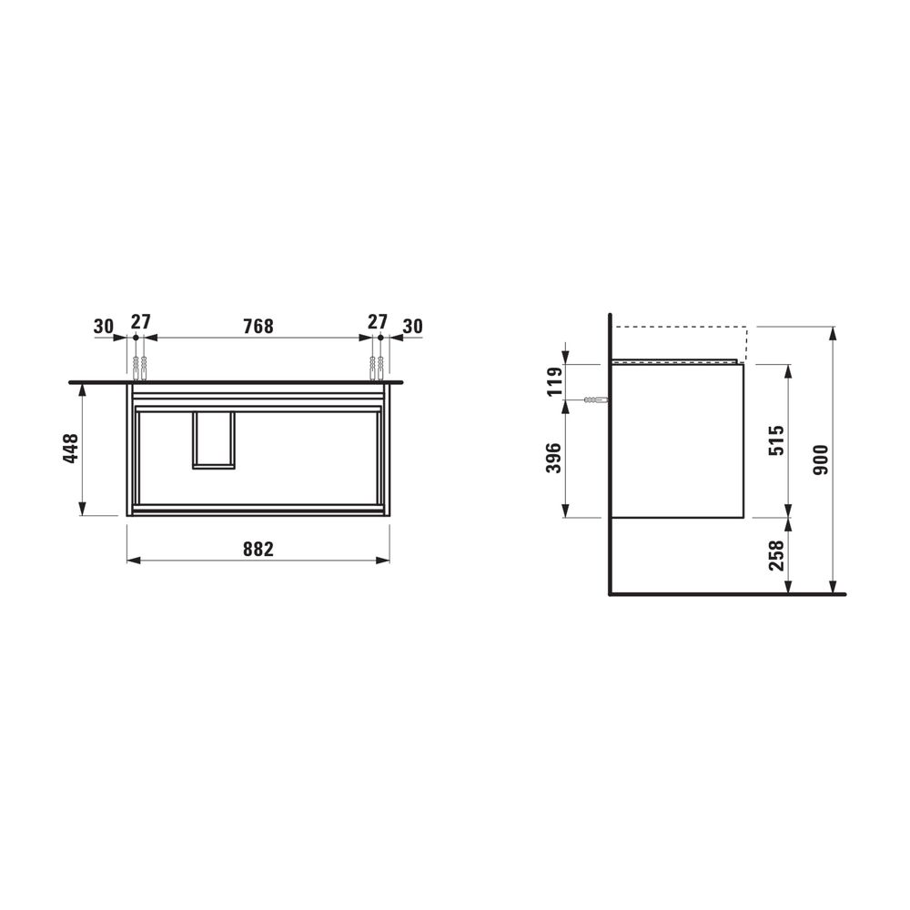 Laufen Waschtischunterbau LANI 448x882x515mm, glänzend Weiß, 2 Schubladen, Griff... LAUFEN-H4039521122611 7612738050351 (Abb. 2)