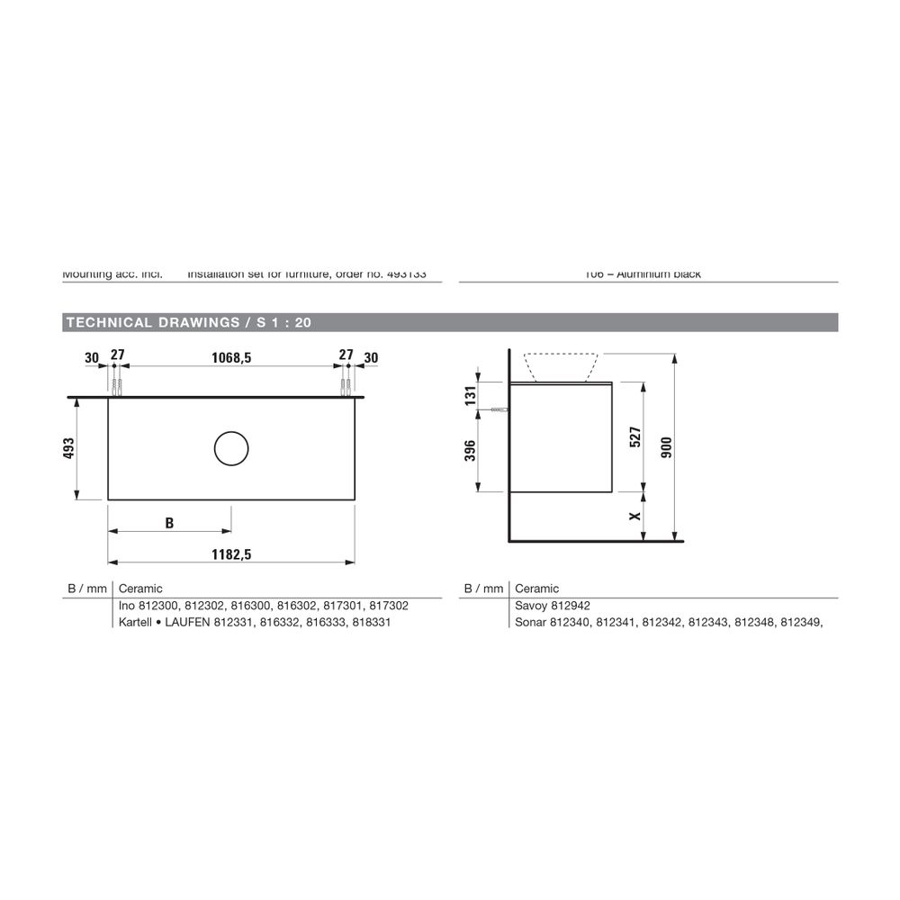 Laufen Waschtisch Unterbau u. Platte Schubladenel. LANI 493x1182x527mm, Wildeich... LAUFEN-H4043311122671 7612738046736 (Abb. 2)