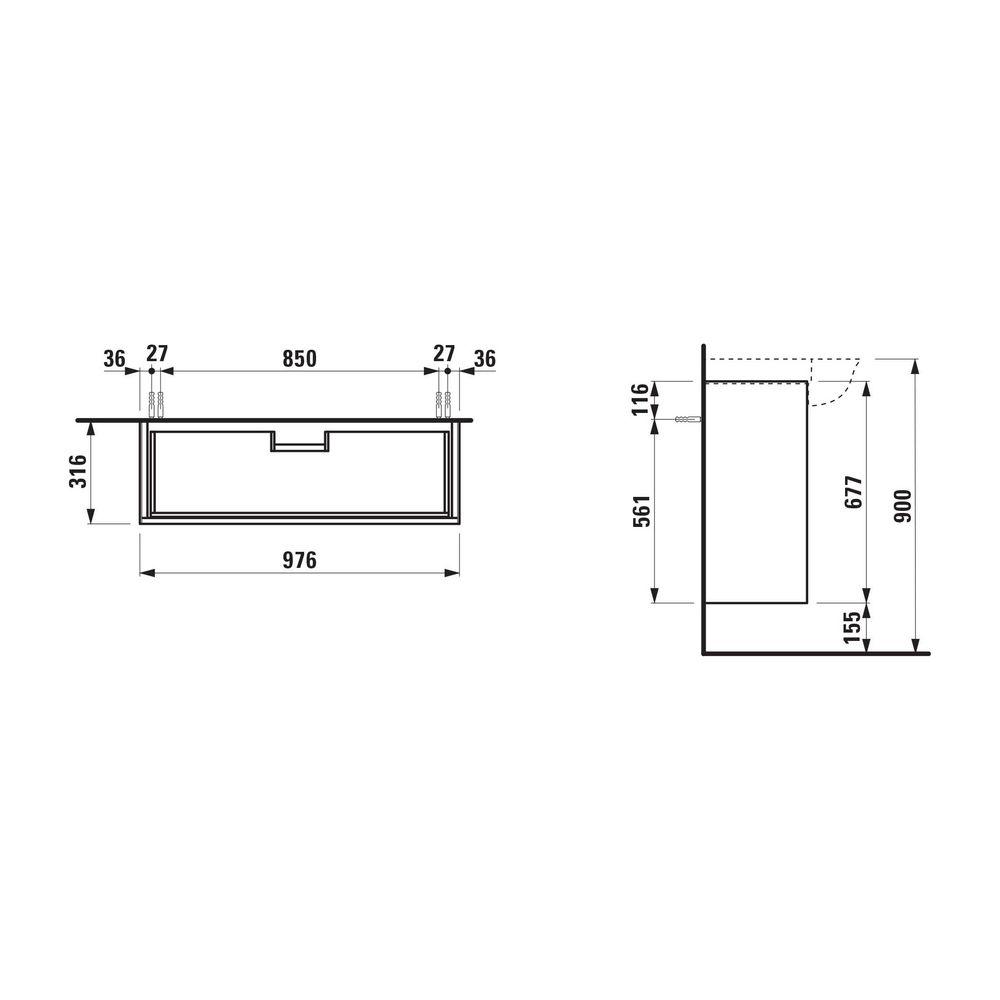 Laufen Waschtischunterbau The New Classic 316x976x677mm, Weiß lackiert, 2 Schubl... LAUFEN-H4060920856311 7612738990060 (Abb. 2)