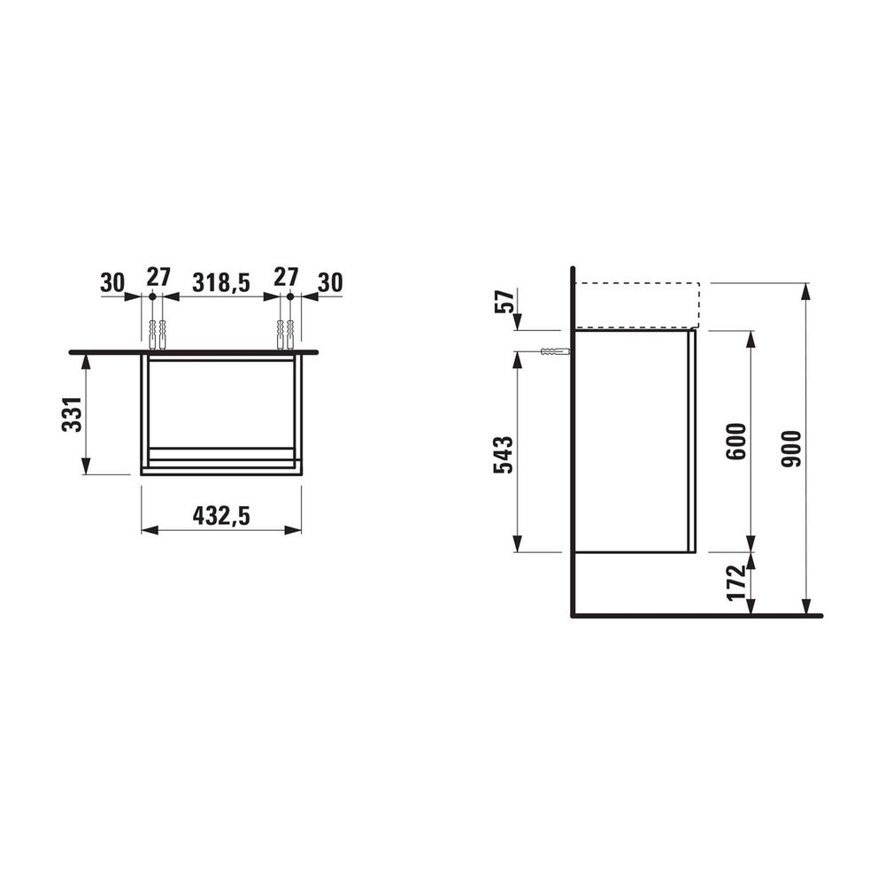 Laufen Waschtischunterbau Kartell 331x432,5x600mm, Graublau, 1 Tür Scharnier lin... LAUFEN-H4075030336451 7612738012724 (Abb. 2)