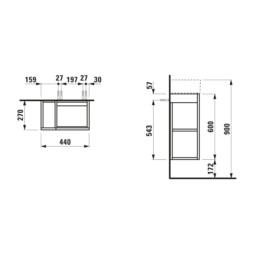 Laufen Waschtischunterbau Kartell 270x440x600mm, Mattweiß, 1 Tür rechts Regal li... LAUFEN-H4075180336401 7612738931544 (Abb. 2)
