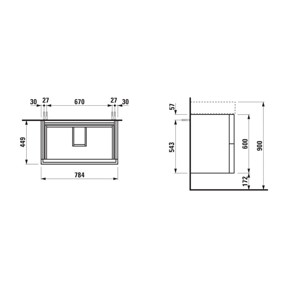 Laufen Waschtischunterbau Kartell 449x784x600mm, Schiefergrau, 2 Schubladen, mit... LAUFEN-H4075920336421 7612738013240 (Abb. 2)