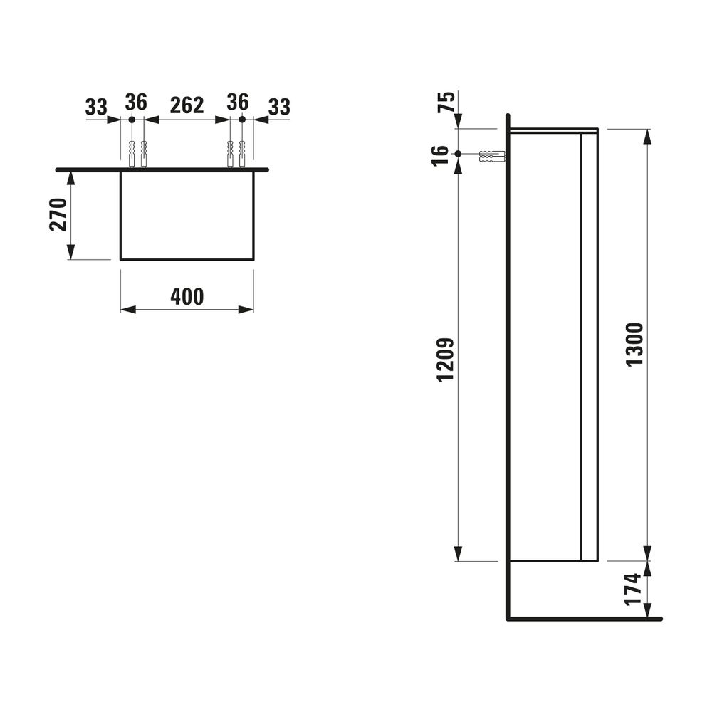 Laufen Hochschrank Kartell 270x400x1300mm, Schiefergrau, 1 Tür Scharnier rechts ... LAUFEN-H4082820336421 7612738915377 (Abb. 2)