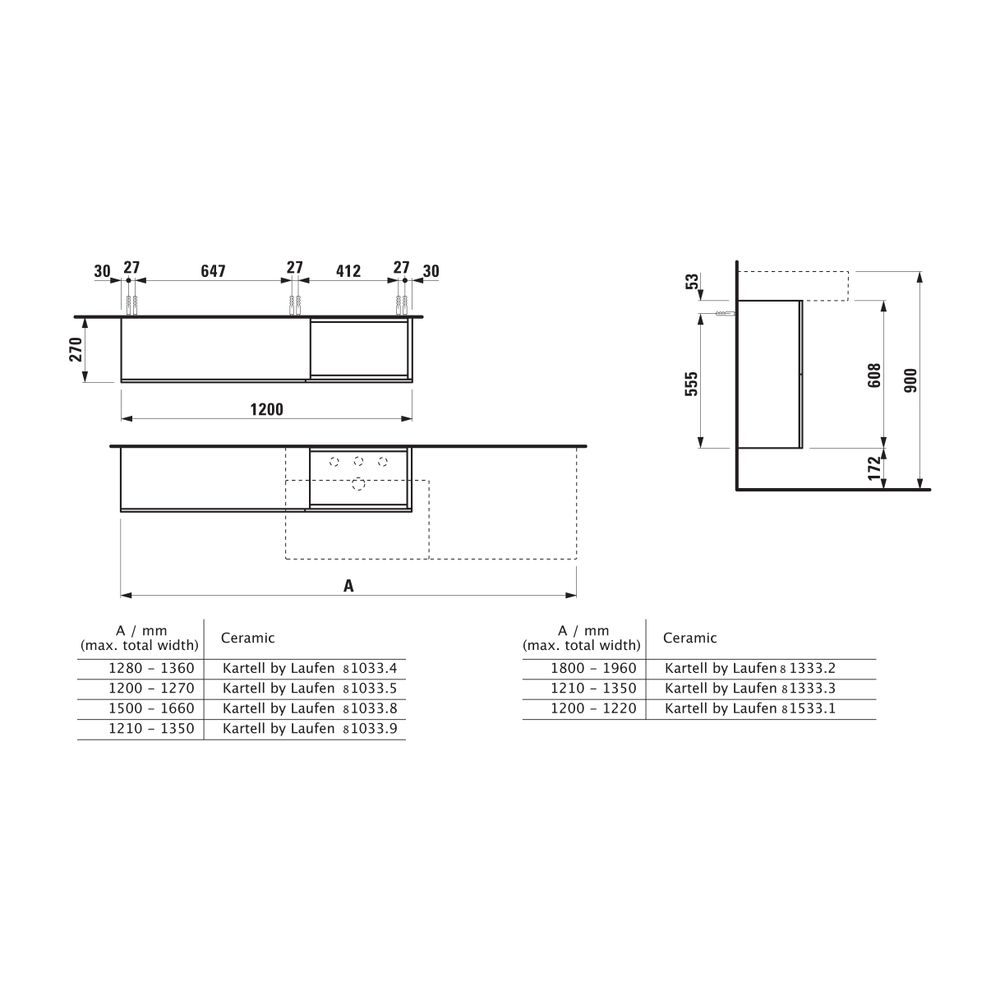 Laufen Waschtischunterbau Kartell 270x1200x608mm, Schiefergrau, 1 Tür 2 Klappen ... LAUFEN-H4082920336421 7612738915438 (Abb. 2)