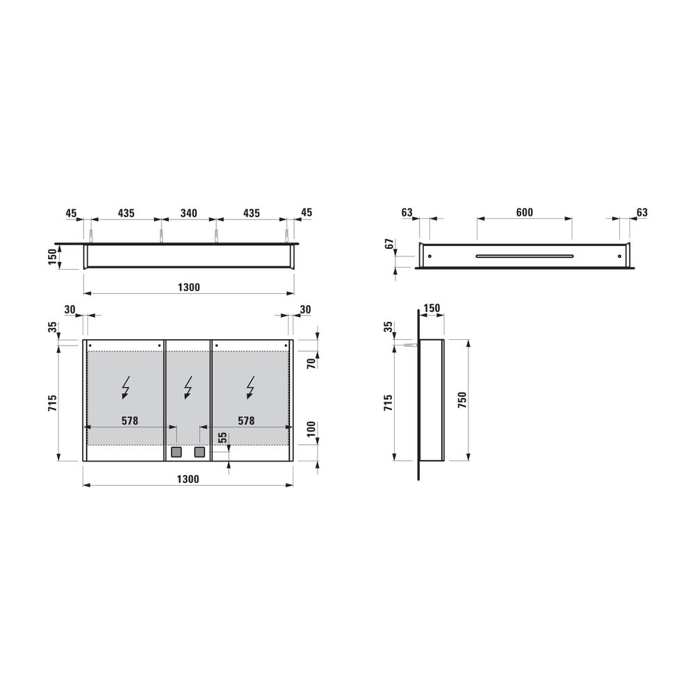 Laufen Spiegelschrank Frame 25, 780x1300x150mm, 3 Türen verspiegelt, LED-Beleuch... LAUFEN-H4087049001441 7612738318710 (Abb. 2)