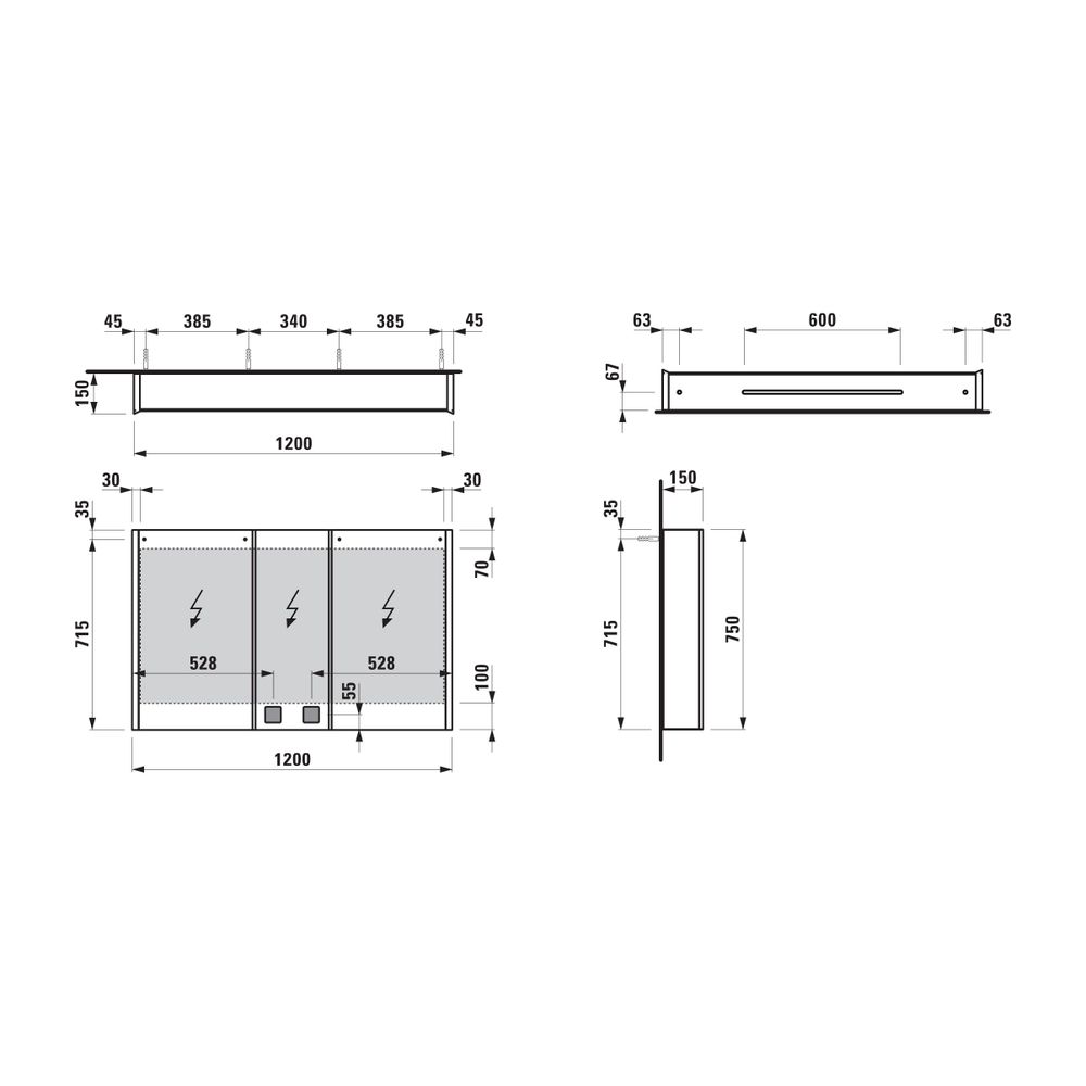 Laufen Spiegelschrank Frame 25, 1200x750x150mm, Weiß, 3 Türen, LED-Beleuchtung v... LAUFEN-H4088049001451 7612738345693 (Abb. 2)