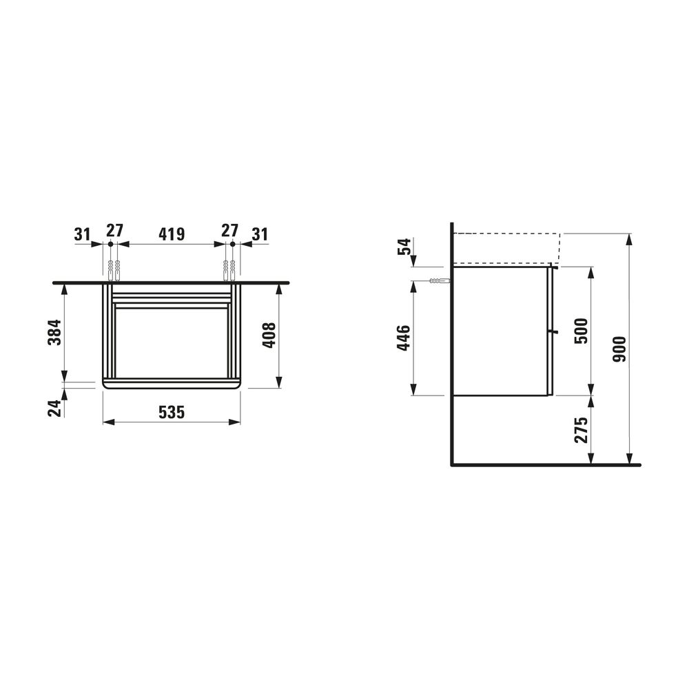 Laufen Waschtischunterbau SPACE 408x535x500mm, 2 Schubladen mit Griff für Wascht... LAUFEN-H4101221601011 7612738345174 (Abb. 3)