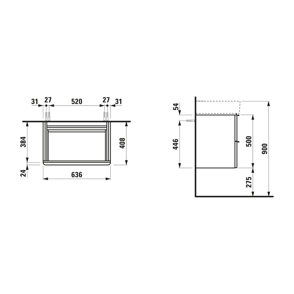 Laufen Waschtischunterbau SPACE 408x636x500mm, Ulme dunkel, 2 Schubladen mit Gri... LAUFEN-H4101621601031 7612738345082 (Abb. 3)