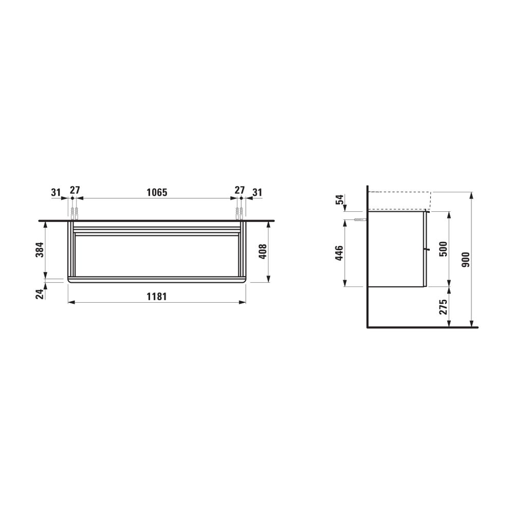 Laufen Waschtischunterbau SPACE 408x1181x500mm, Mattweiß, 2 Schubladen mit Griff... LAUFEN-H4102221601001 7612738915599 (Abb. 2)