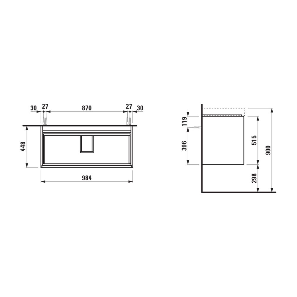 Laufen Waschtischunterbau MEDA 448x984x515mm, Multicolor, 2 Schubladen, 1 Ordnun... LAUFEN-H4216220119991 7612738095673 (Abb. 2)