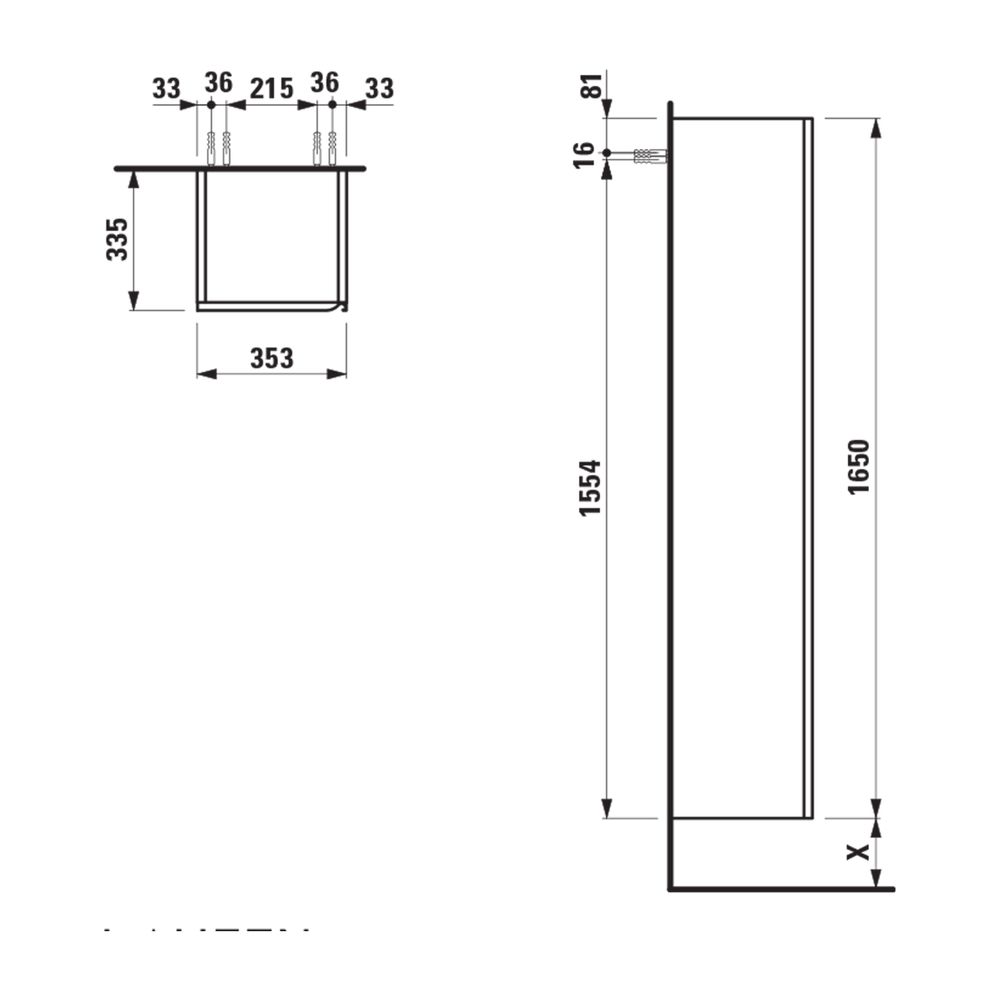 Laufen Hochschrank, MEDA, 335x353x1650mm, Specialcolor, 1 Tür, Scharnier links, ... LAUFEN-H4216510119901 7612738095888 (Abb. 2)