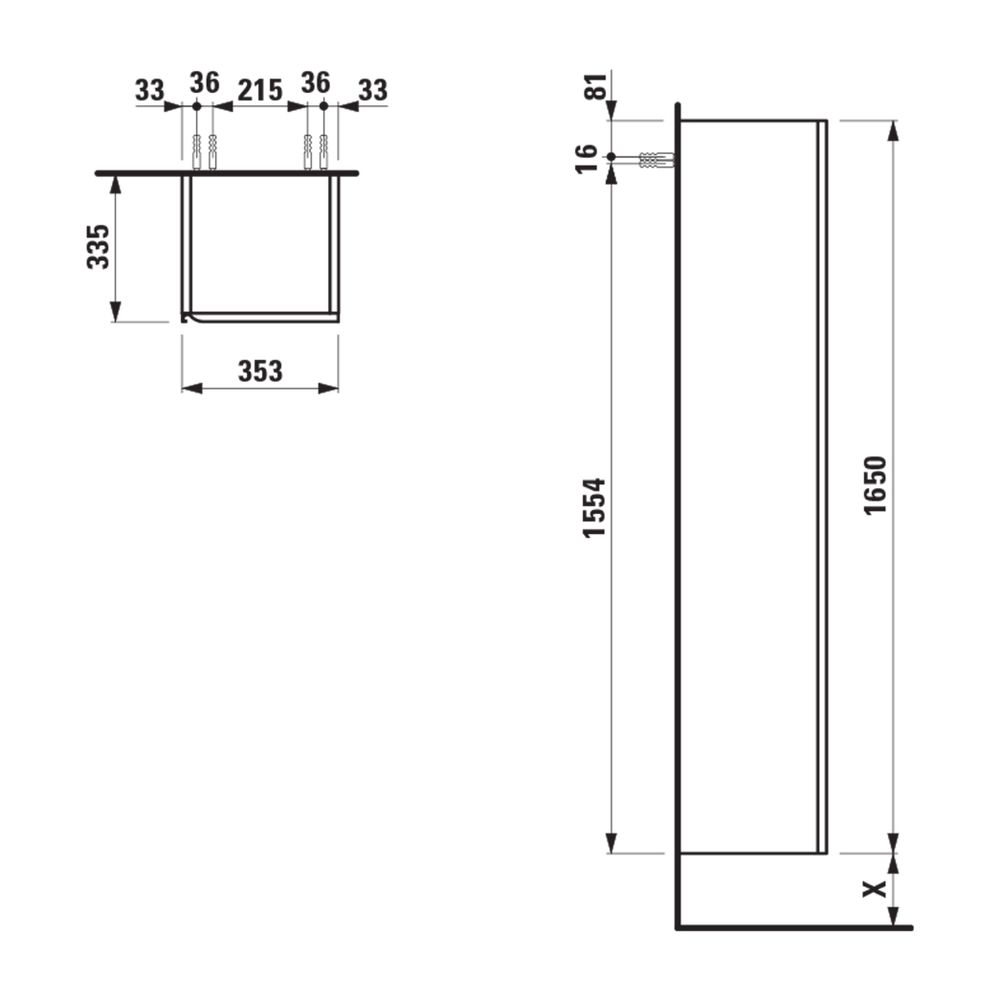 Laufen Hochschrank, MEDA, 335x353x1650mm, Multicolor, 1 Tür, Scharnier rechts, 4... LAUFEN-H4216520119991 7612738095963 (Abb. 2)