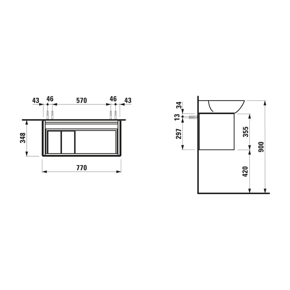 Laufen Waschtischunterbau INO 348x770x355mm, Mattweiß, 1 Schublade... LAUFEN-H4254010301701 7612738343705 (Abb. 3)