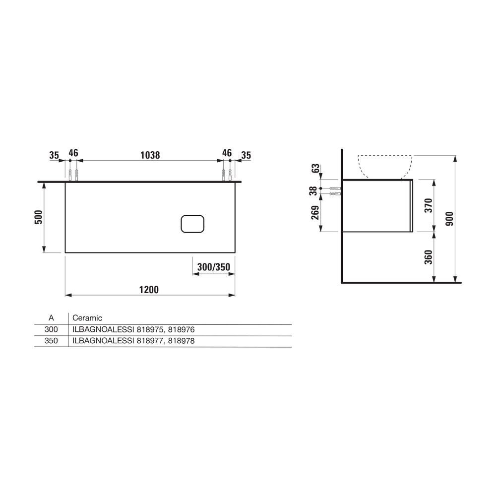 Laufen Schubladenelement, Ilbagnoalessi, 1200mm, Pearlbeige, 1 Schub., Ausschn. ... LAUFEN-H4303130972701 7612738071691 (Abb. 5)