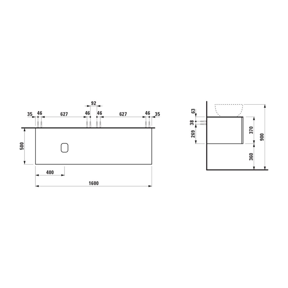Laufen Schubladenelement, Ilbagnoalessi, 1600mm, Pearlbeige, 2 Schub., Ausschn. ... LAUFEN-H4303420972701 7612738071844 (Abb. 2)