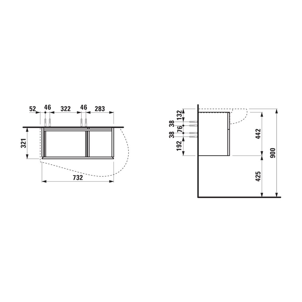 Laufen Waschtischunterbau Ilbagnoalessi 321x732x442mm, Noce canaletto, 1 Schubl.... LAUFEN-H4304110976301 7612738072131 (Abb. 2)