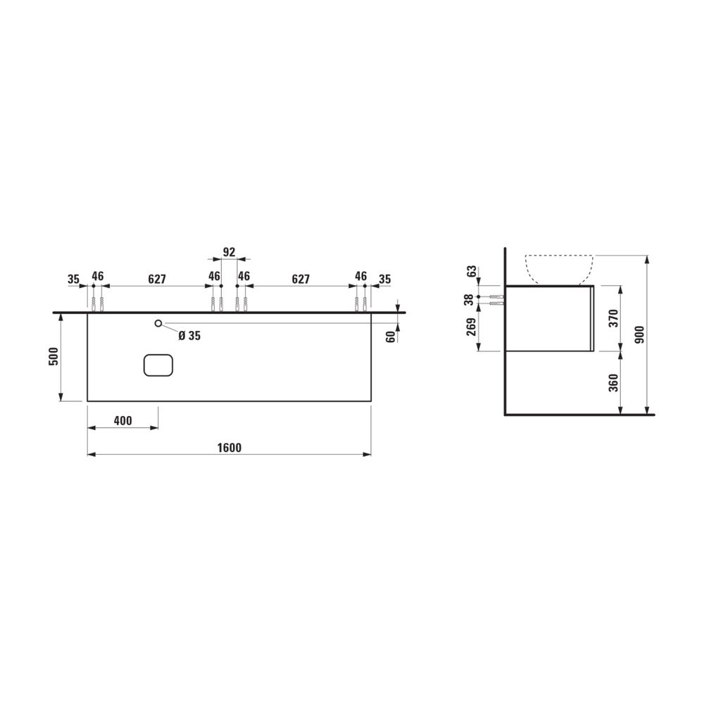 Laufen Schubladenelement, Ilbagnoalessi, 1600mm, Noce canaletto, 2 Schub., mit H... LAUFEN-H4323550976301 7612738075101 (Abb. 5)