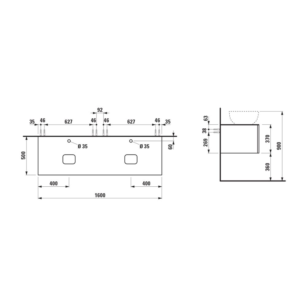 Laufen Schubladenelement, Ilbagnoalessi, 1600mm, mit HL, Eiche hell, 2 Schubl, A... LAUFEN-H4323570972501 7612738075187 (Abb. 5)