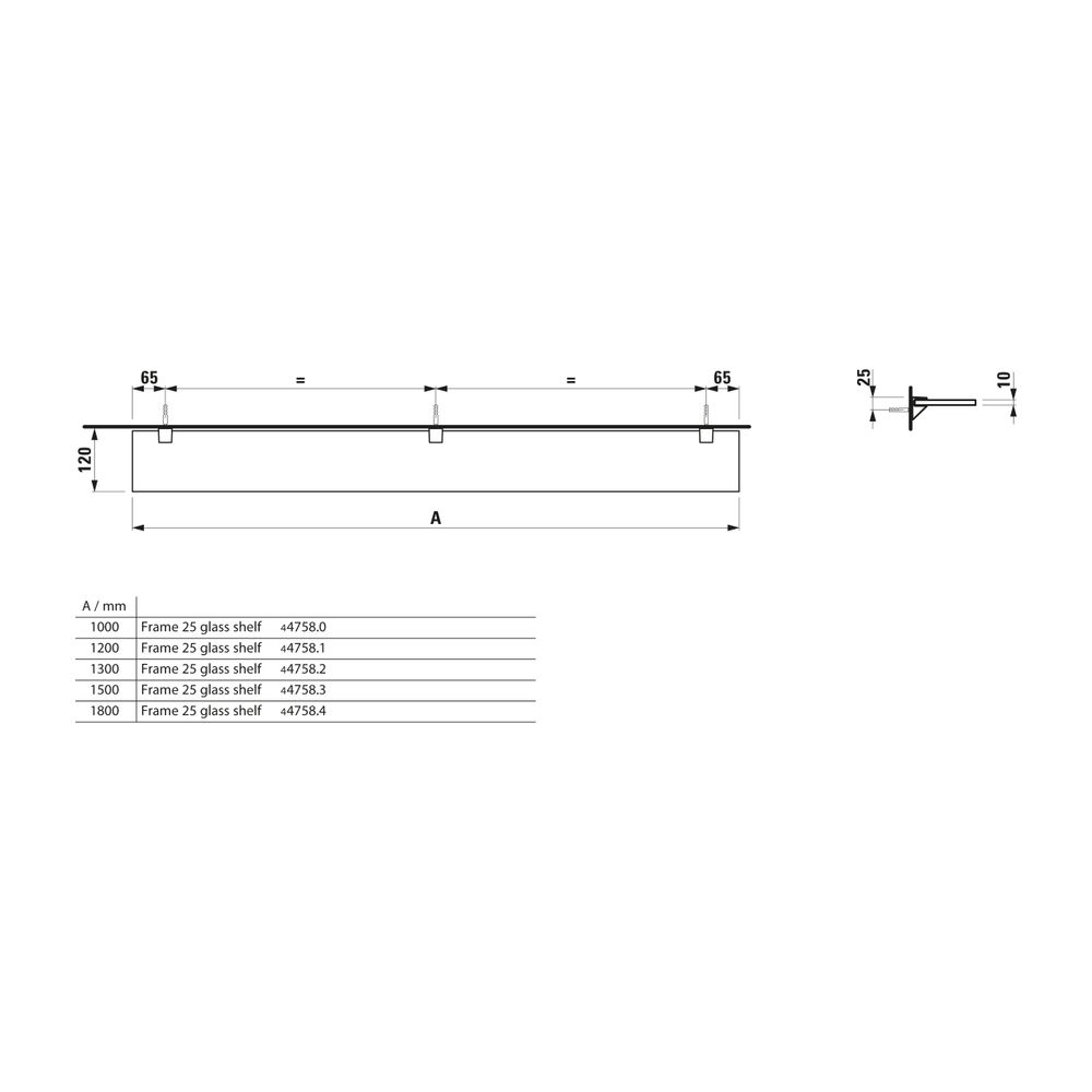 Laufen Glasablage Frame 25 120x1200x10mm, mit 3 Wandbefestigungen Silber eloxier... LAUFEN-H4475879000001 7612738915759 (Abb. 2)