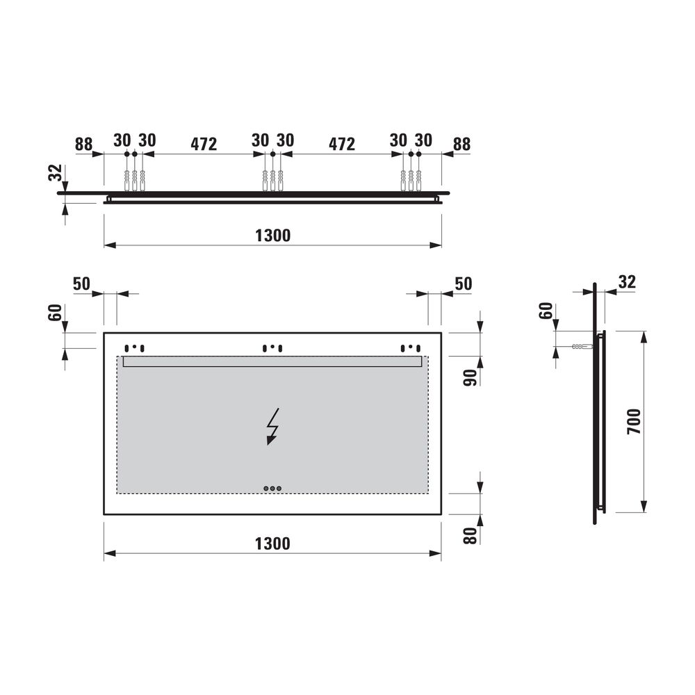 Laufen Spiegel Leelo, LED-Beleuchtung+Ambientelicht+3 Touchsensoren 1300x700mm, ... LAUFEN-H4476839501441 7612738938222 (Abb. 2)