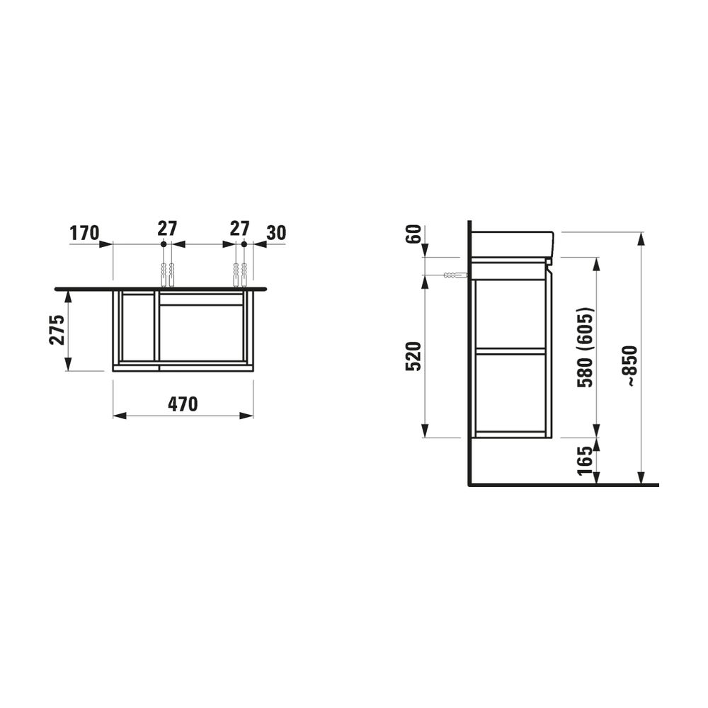 Laufen Waschtischunterbau Laufen Pro S 470x615x275mm, Graphit, 1 Tür rechts Rega... LAUFEN-H4830020954801 7612738306953 (Abb. 2)