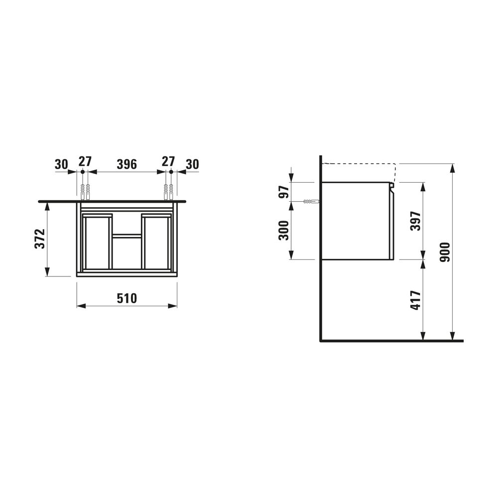 Laufen Waschtischunterbau Laufen Pro S 372x510x397mm, Wenge, 1 Schublade, mit Gr... LAUFEN-H4830210954231 4014804771765 (Abb. 2)