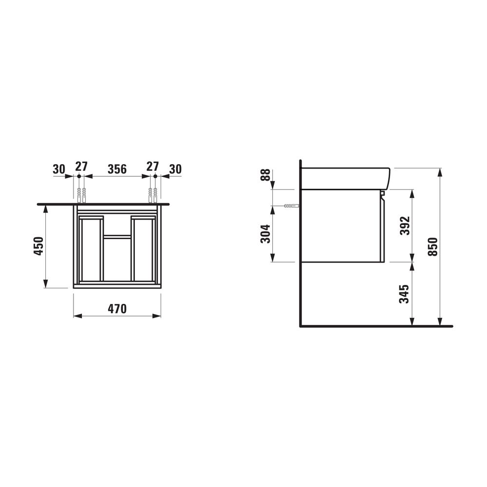 Laufen Waschtischunterbau Laufen Pro A 470x450x390mm, Mattweiß, 1 Schublade 1 In... LAUFEN-H4830240954631 4014804735088 (Abb. 2)