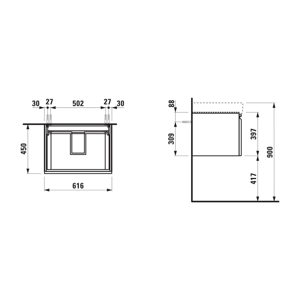 Laufen Waschtischunterbau Laufen Pro S 450x616x397mm, Eiche hell, 1 Schublade 1 ... LAUFEN-H4834220964791 7612738345846 (Abb. 2)
