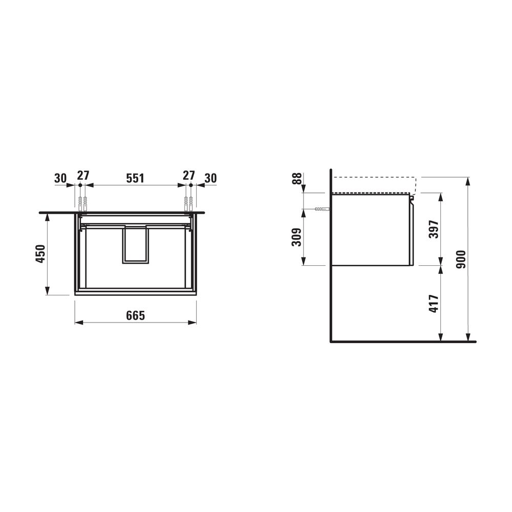 Laufen Waschtischunterbau Laufen Pro S 450x665x397mm, glänzend Weiß, 1 Schublade... LAUFEN-H4834510964751 7612738361020 (Abb. 2)