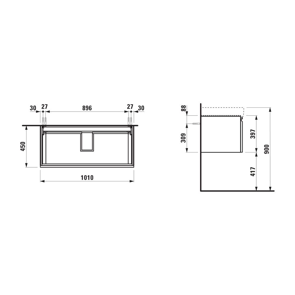 Laufen Waschtischunterbau Laufen Pro S 450x1010x397mm, Mattweiß, 1 Schublade, mi... LAUFEN-H4835510964631 7612738296162 (Abb. 2)