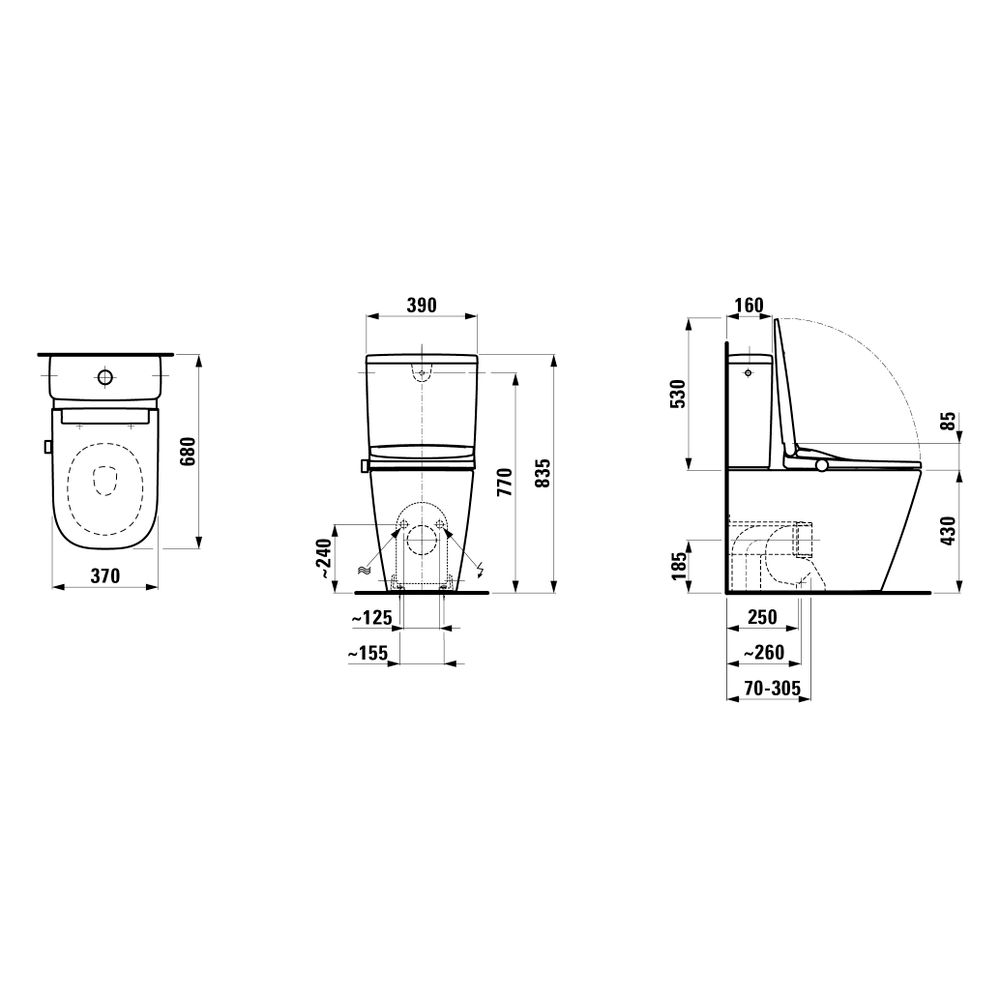 Laufen Dusch-Tiefspül-WC Kombination bodenstehend Cleanet Meda, spülrandlos, Sil... LAUFEN-H606110000S002 7612738162627 (Abb. 2)