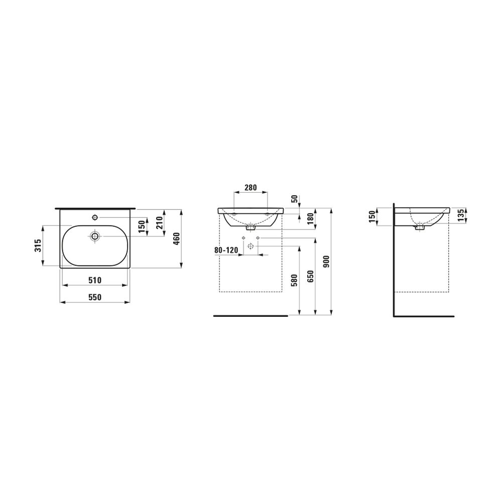 Laufen Waschtisch LUA 460x550x180mm, Weiß LCC, ohne Hahnloch, mit Überlauf... LAUFEN-H8100824001091 7612738983499 (Abb. 2)