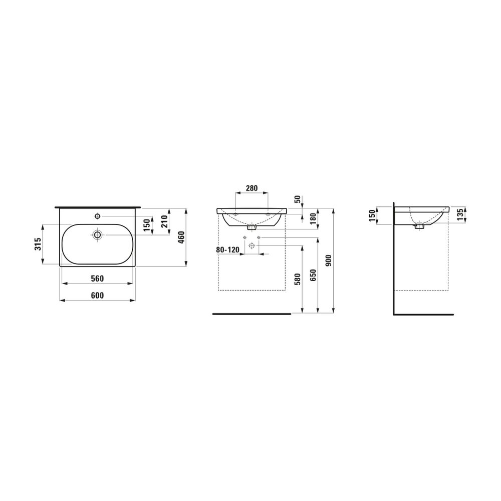 Laufen Waschtisch LUA 460x600x180mm, Weiß, 1 Hahnloch, mit Überlauf... LAUFEN-H8100830001041 7612738981662 (Abb. 2)