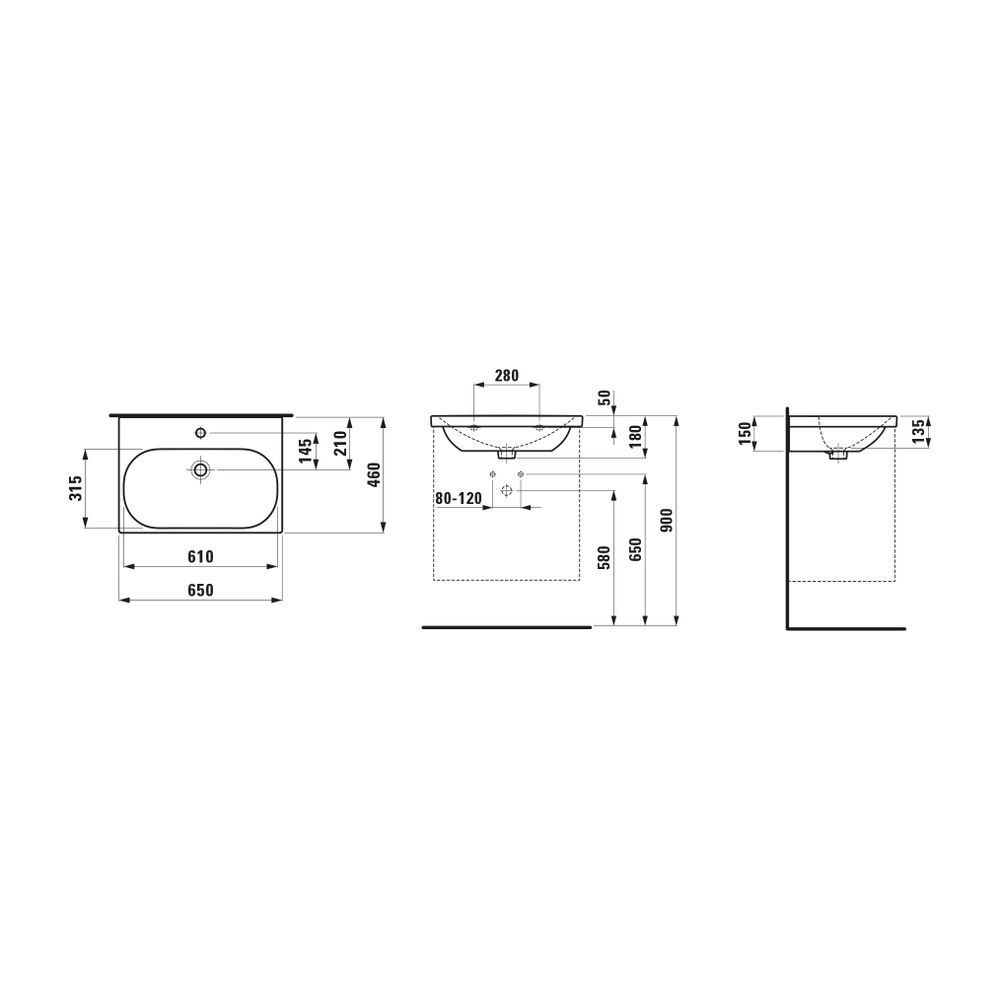 Laufen Waschtisch LUA 460x650x180mm, Weiß, 1 Hahnloch, mit Überlauf... LAUFEN-H8100840001041 7612738981761 (Abb. 2)