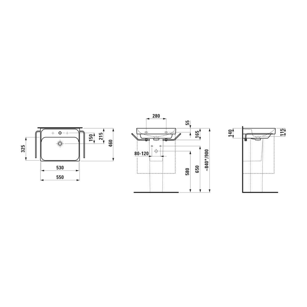 Laufen Waschtisch MEDA 460x550x165mm, Weiß, ohne Hahnloch/Überlauf... LAUFEN-H8101120001121 7612738068165 (Abb. 2)