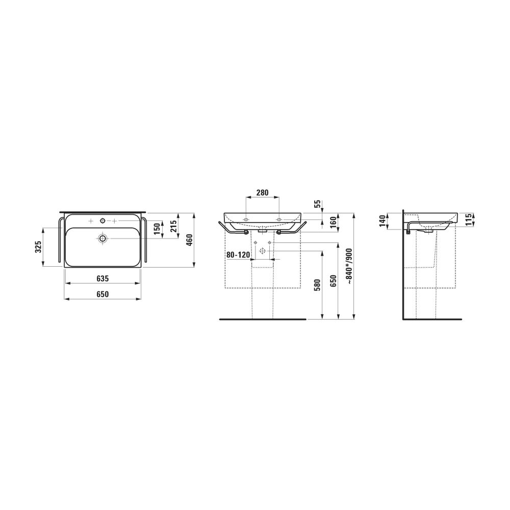 Laufen Waschtisch MEDA 460x650x160mm, Weiß, 1 Hahnloch, mit Überlauf... LAUFEN-H8101140001041 7612738062217 (Abb. 2)