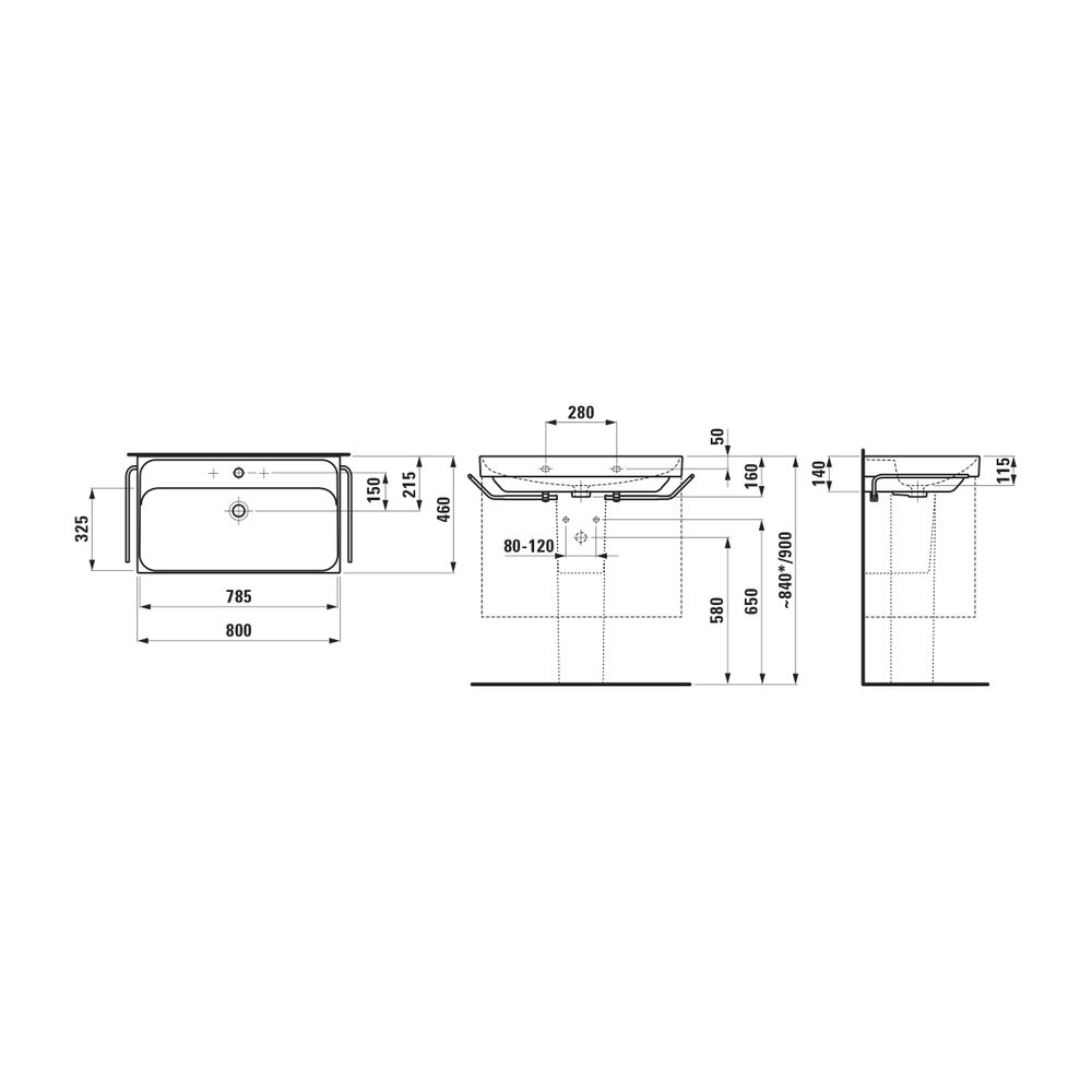 Laufen Waschtisch MEDA 460x800x160mm, Weiß, 1 Hahnloch, mit Überlauf... LAUFEN-H8101170001041 7612738062439 (Abb. 2)