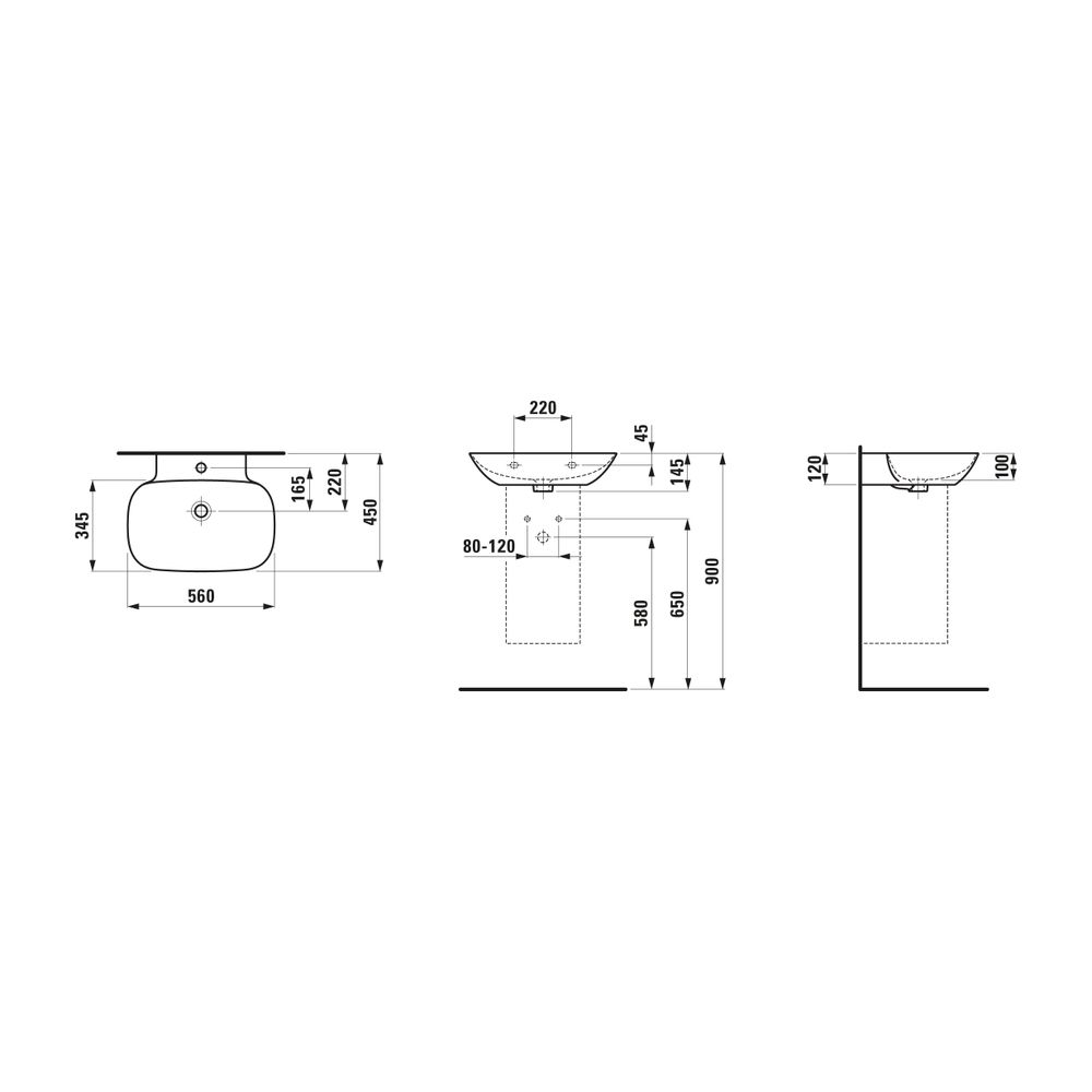 Laufen Waschtisch INO 450x560x145mm, Mattschwarz, ohne Hahnloch, mit Überlauf... LAUFEN-H8103027161091 7612738033644 (Abb. 2)