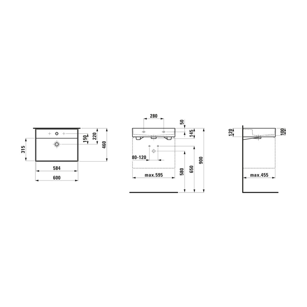 Laufen Waschtisch Kartell 460x600x145mm, Weiß LCC, 1 Hahnloch, mit Überlauf... LAUFEN-H8103334001041 7612738916190 (Abb. 2)