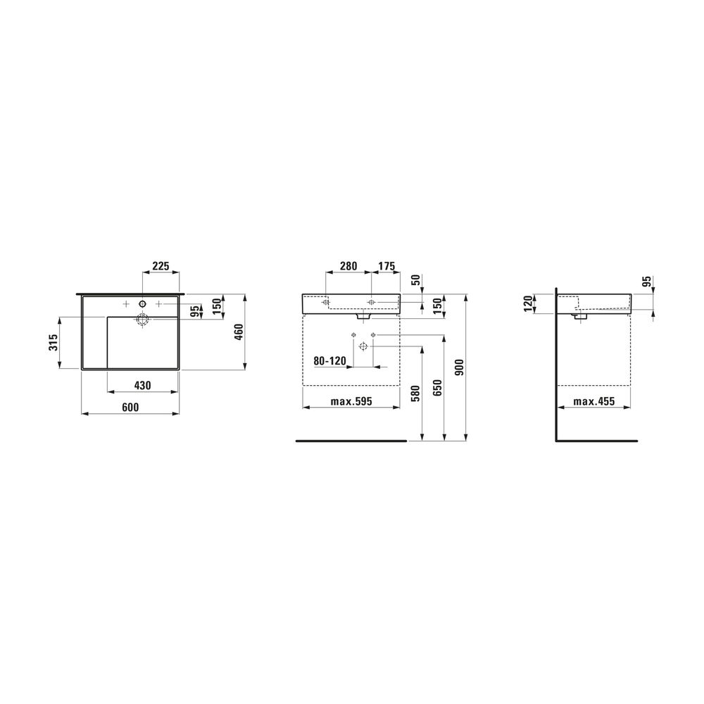 Laufen Waschtisch Kartell 460x600x150mm, Mattschwarz, 2 Hahnlöcher, ohne Überlau... LAUFEN-H8103357168151 7612738964825 (Abb. 2)