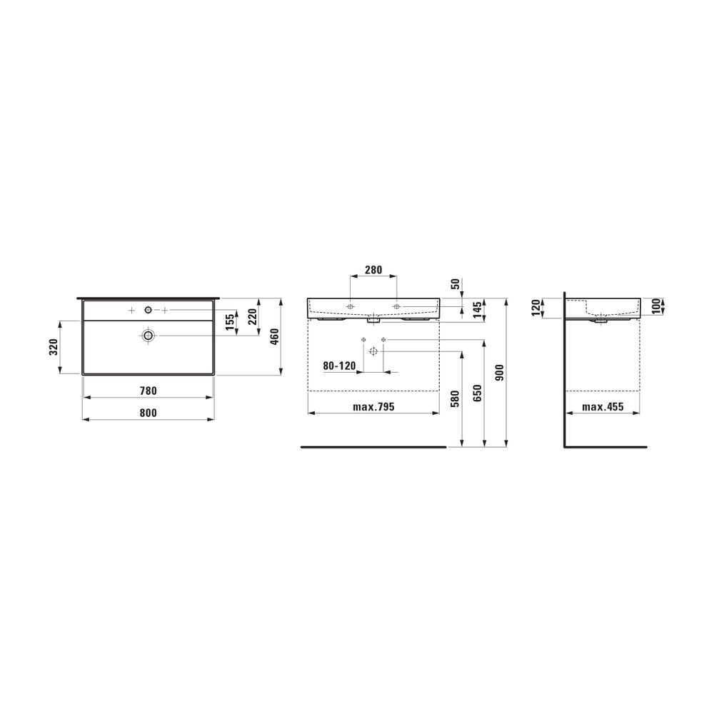Laufen Waschtisch Kartell 460x800x145mm, glänzend Schwarz, 1 Hahnloch, mit Überl... LAUFEN-H8103360201041 7612738009755 (Abb. 2)