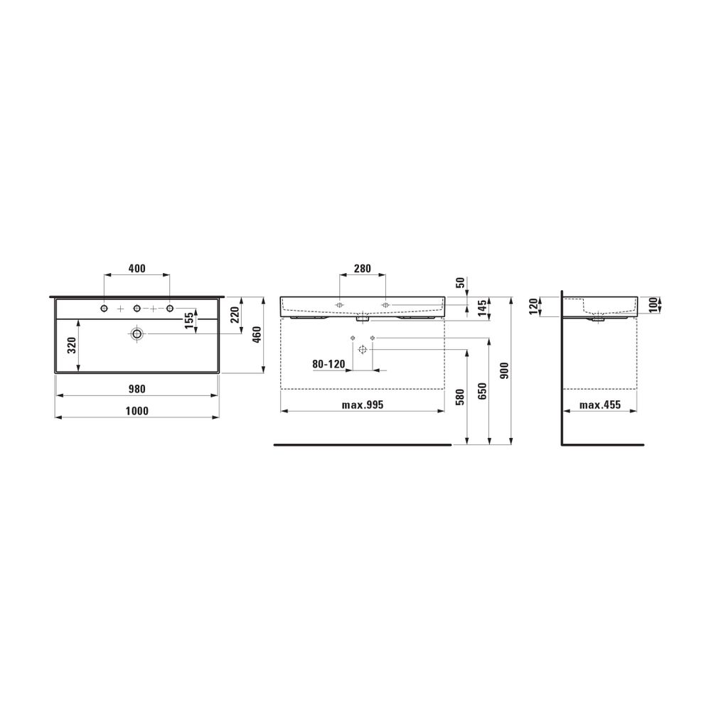 Laufen Waschtisch Kartell 460x1000x145mm, glänzend Schwarz, ohne Hahnloch, mit Ü... LAUFEN-H8103370201091 7612738010393 (Abb. 2)