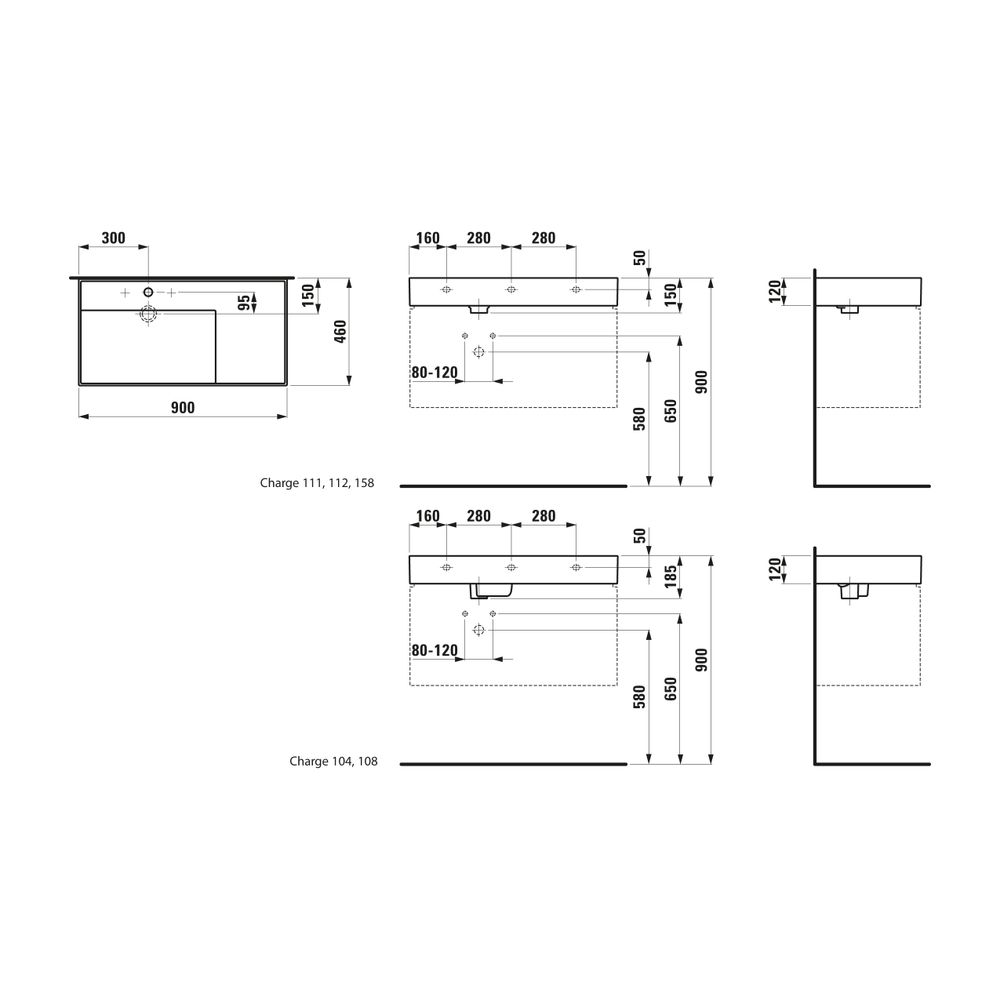 Laufen Waschtisch Kartell 460x900x150mm, Mattschwarz, 1 Hahnloch, ohne Überlauf,... LAUFEN-H8103387161111 7612738964849 (Abb. 2)