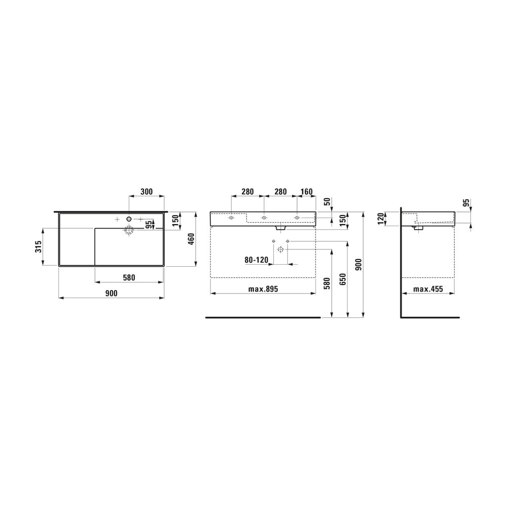 Laufen Waschtisch Kartell 460x900x150mm, Mattweiß, 3 Hahnlöcher, ohne Überlauf, ... LAUFEN-H8103397571581 7612738289010 (Abb. 2)