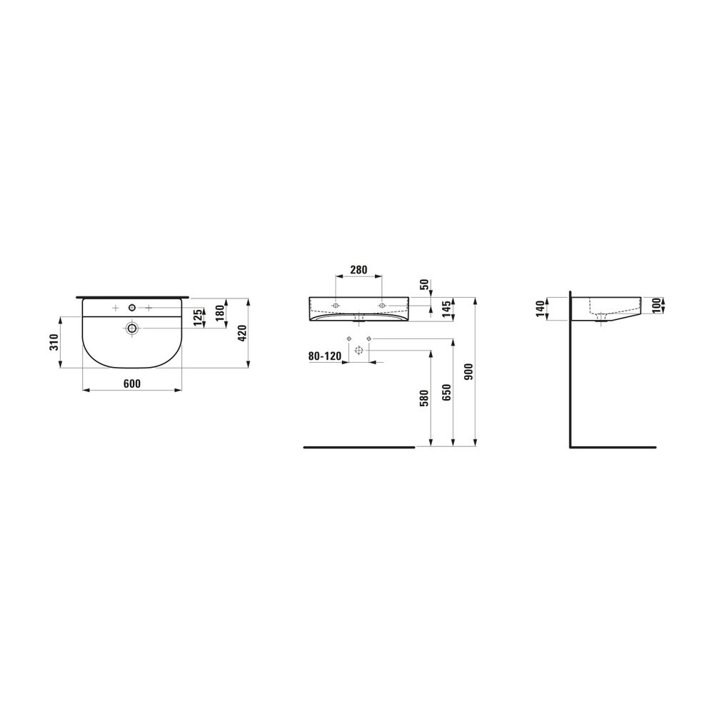 Laufen Waschtisch Sonar 420x600x145mm, Weiß, 3 Hahnlöcher, ohne Überlauf... LAUFEN-H8103420001581 7612738939724 (Abb. 2)