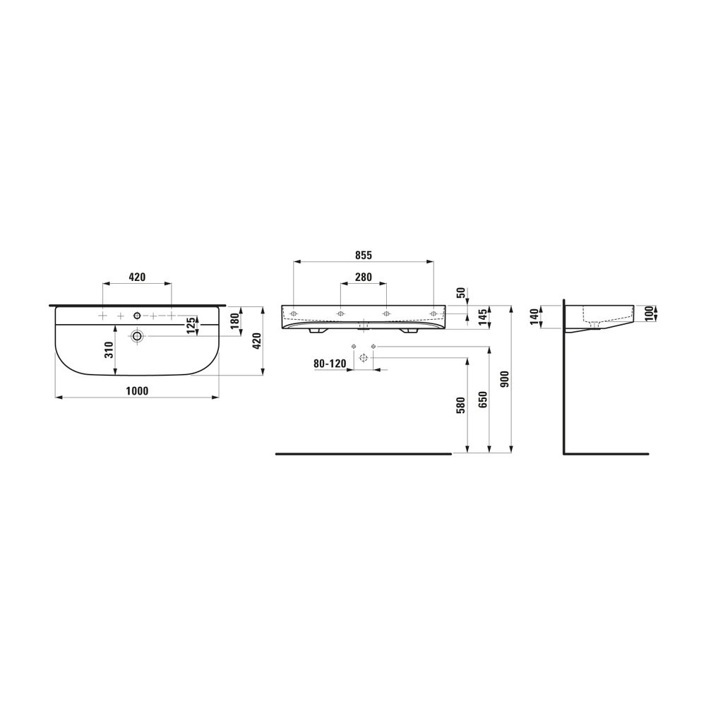 Laufen Waschtisch Sonar 420x1000x145mm, Weiß, 1 Hahnloch, links/rechts, mit Über... LAUFEN-H8103470001071 7612738933630 (Abb. 2)