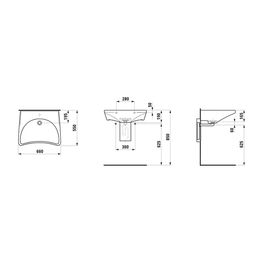 Laufen Waschtisch barrierefrei REHAB 550x660x190mm, Weiß, 1 Hahnloch, ohne Überl... LAUFEN-H8106030001041 4014804133631 (Abb. 2)